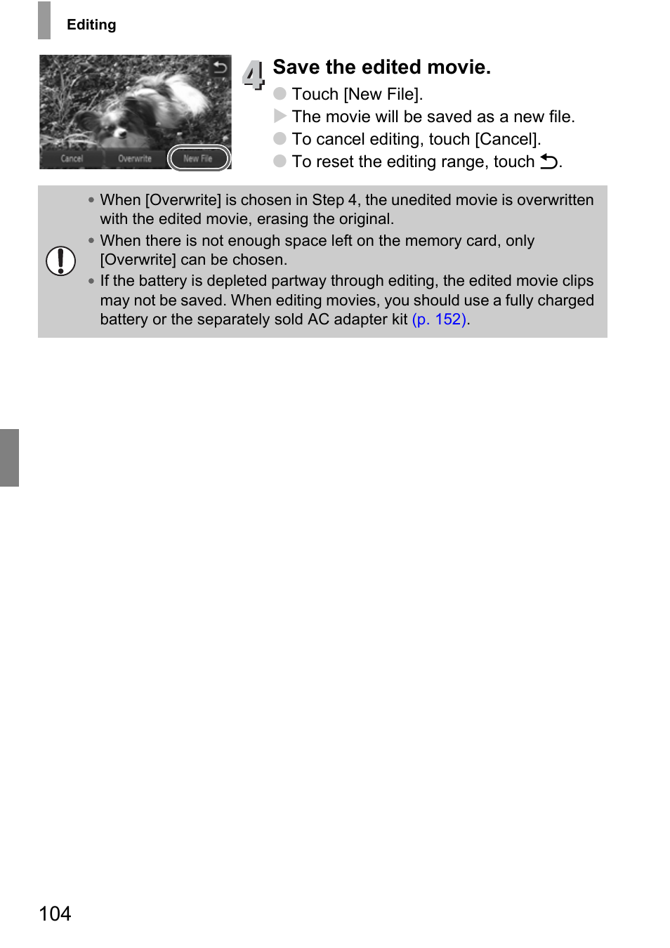 Save the edited movie | Canon 210 User Manual | Page 104 / 176