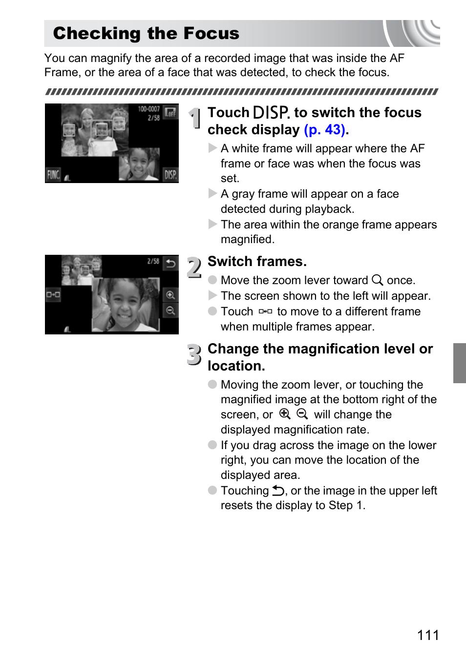 Checking the focus, P. 111) | Canon 210 User Manual | Page 111 / 176