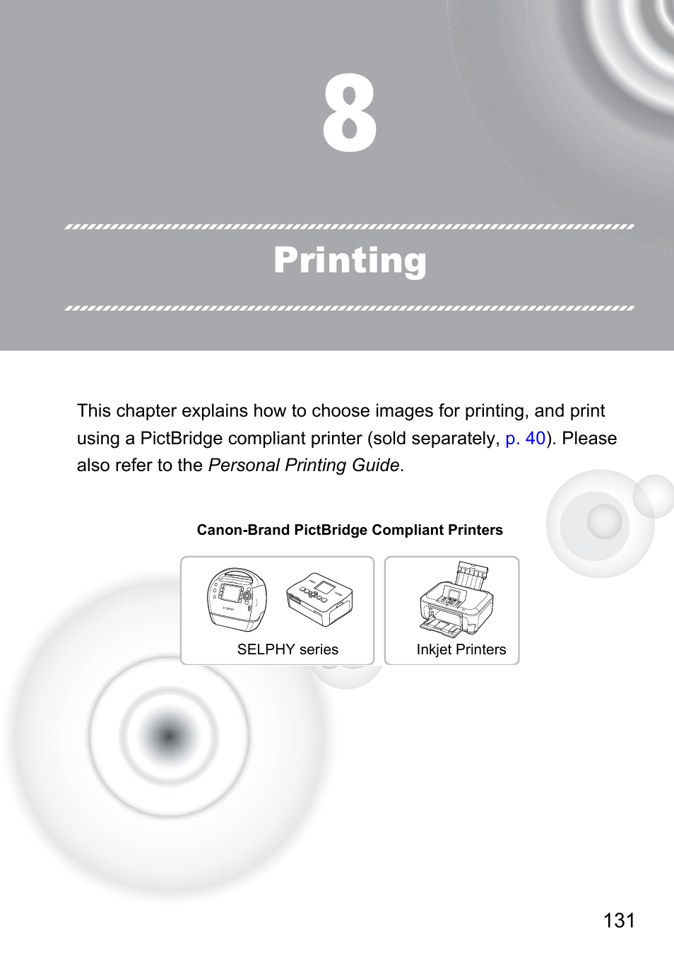 8 printing, Printing | Canon 210 User Manual | Page 131 / 176
