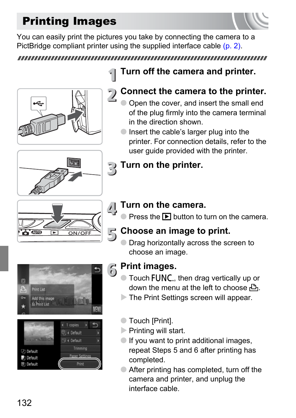 Printing images | Canon 210 User Manual | Page 132 / 176
