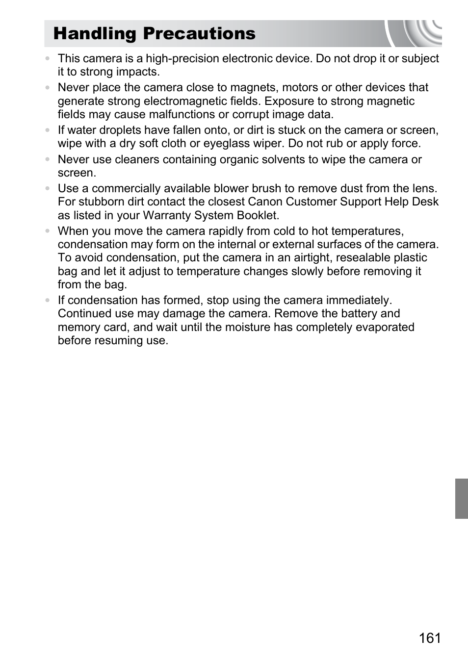 Handling precautions | Canon 210 User Manual | Page 161 / 176