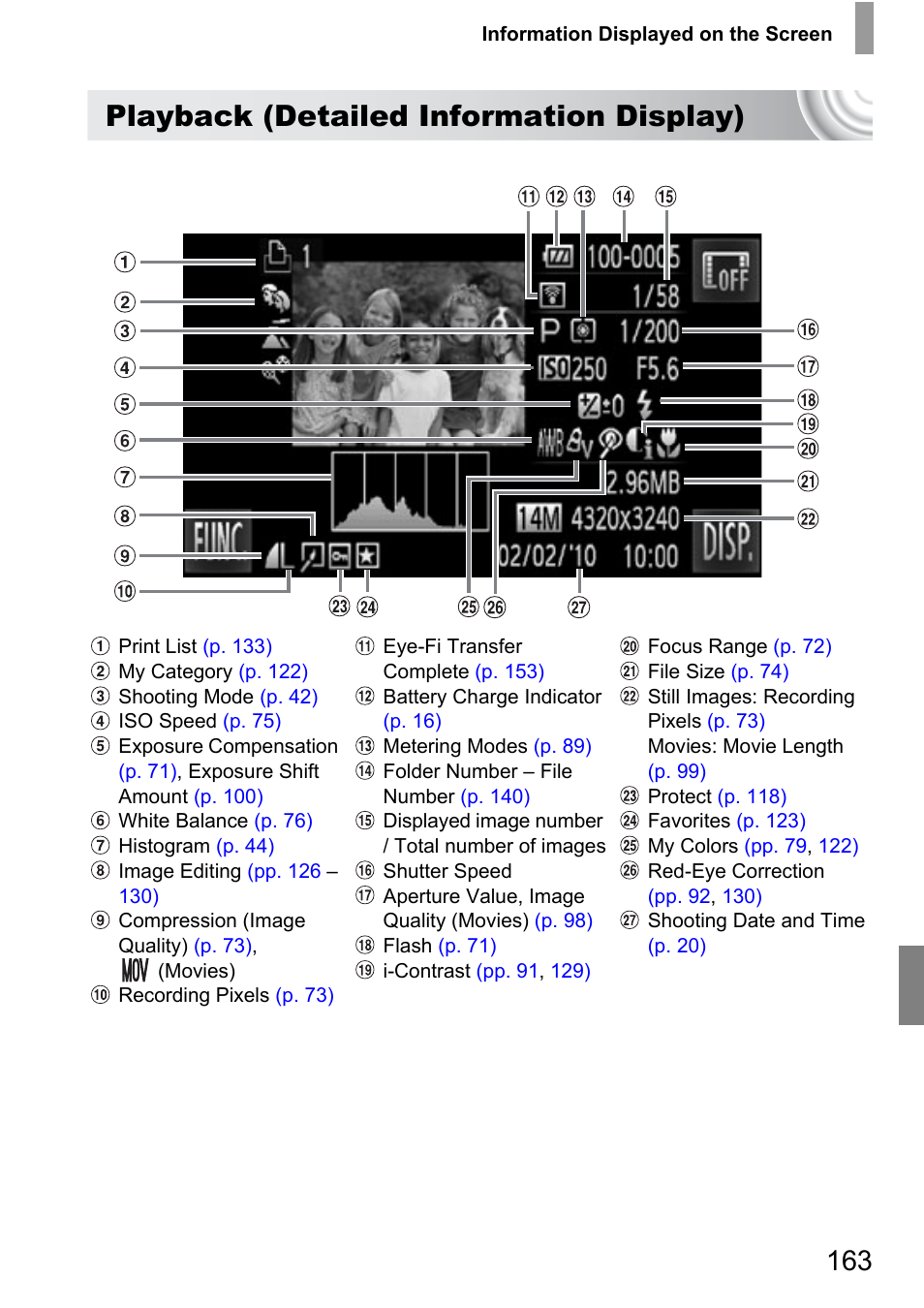 Playback (detailed information display) | Canon 210 User Manual | Page 163 / 176