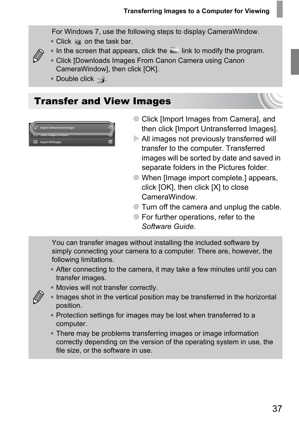 Transfer and view images | Canon 210 User Manual | Page 37 / 176