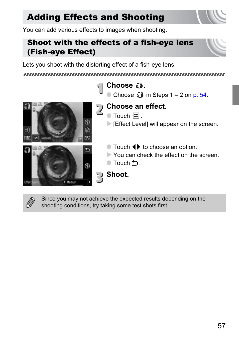 Adding effects and shooting, P. 57) | Canon 210 User Manual | Page 57 / 176
