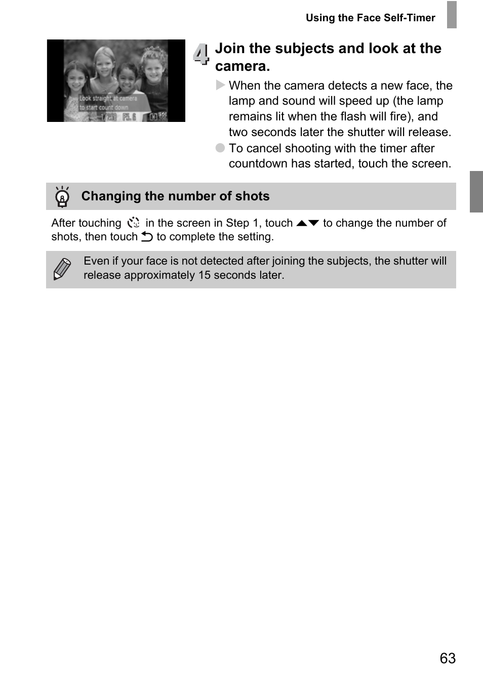 Join the subjects and look at the camera | Canon 210 User Manual | Page 63 / 176