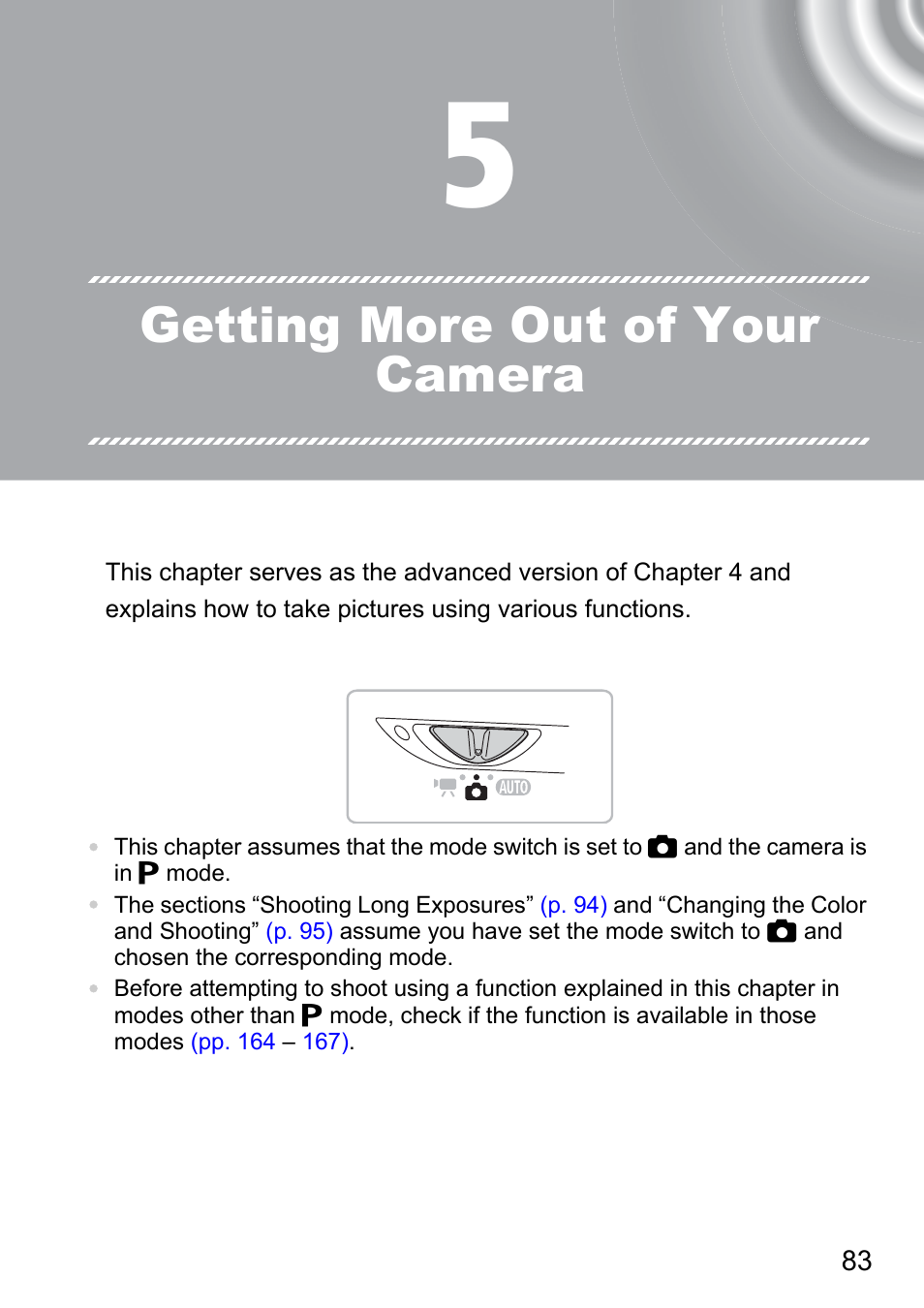 5 getting more out of your camera, 5 getting more out of your, Camera | Getting more out of your camera | Canon 210 User Manual | Page 83 / 176