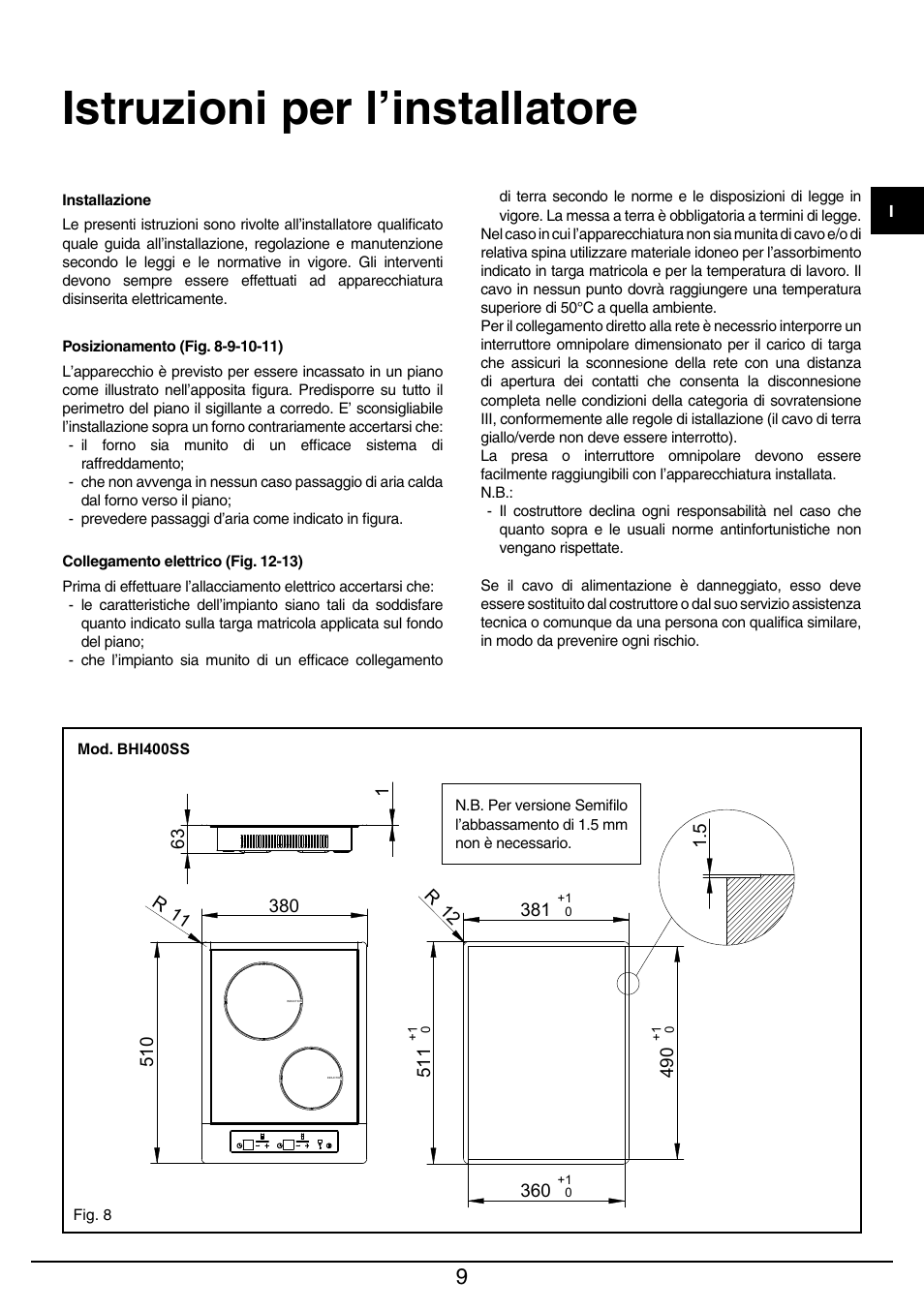 Istruzioni per l’installatore | Baumatic BHIW400SS User Manual | Page 10 / 68