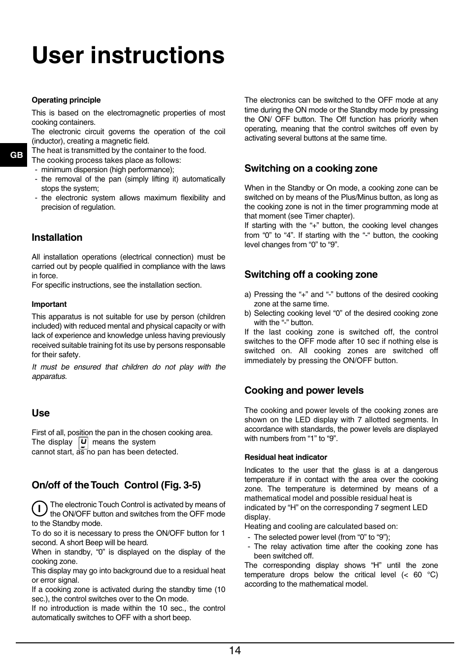 User instructions | Baumatic BHIW400SS User Manual | Page 15 / 68