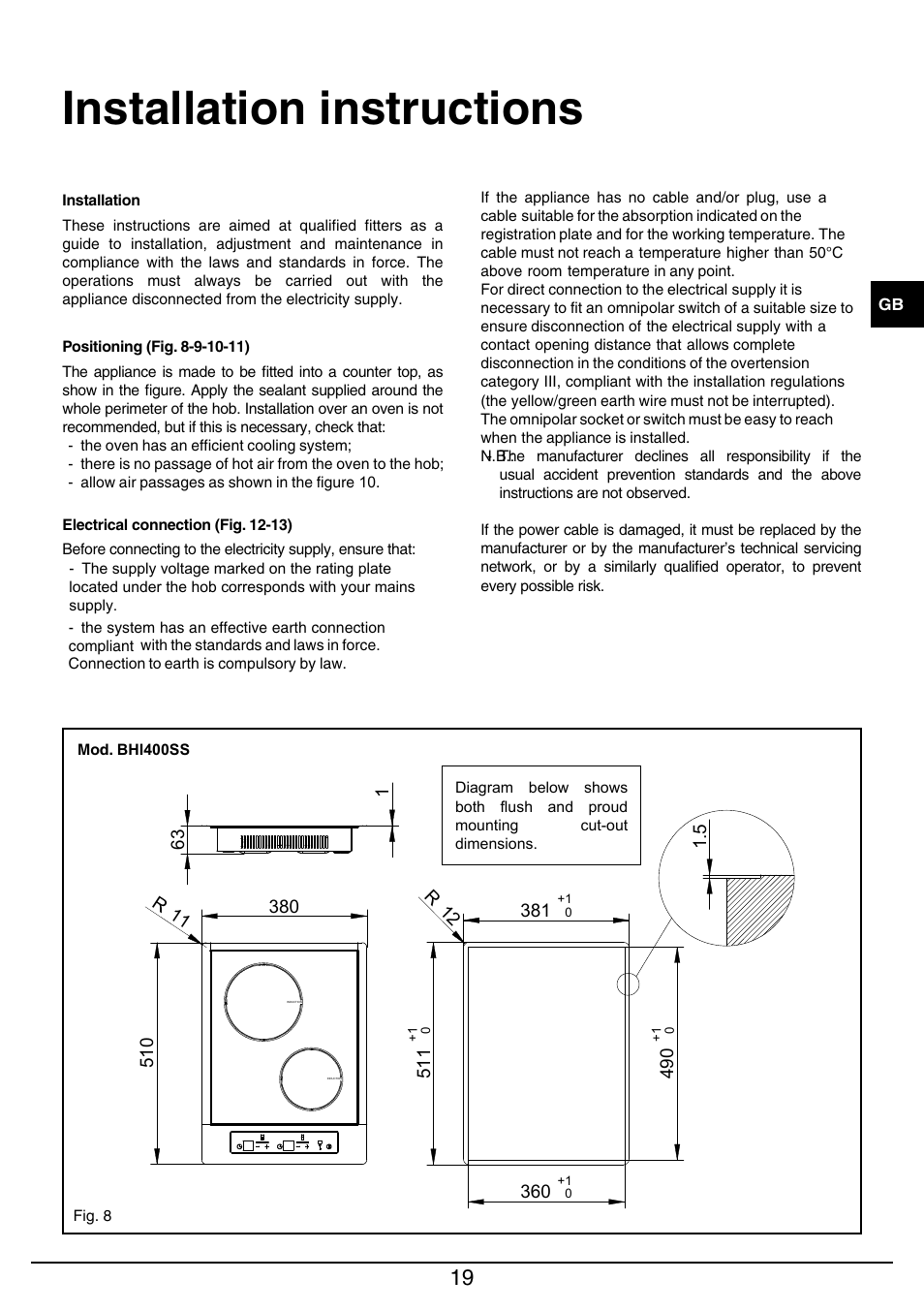 Installation instructions | Baumatic BHIW400SS User Manual | Page 20 / 68