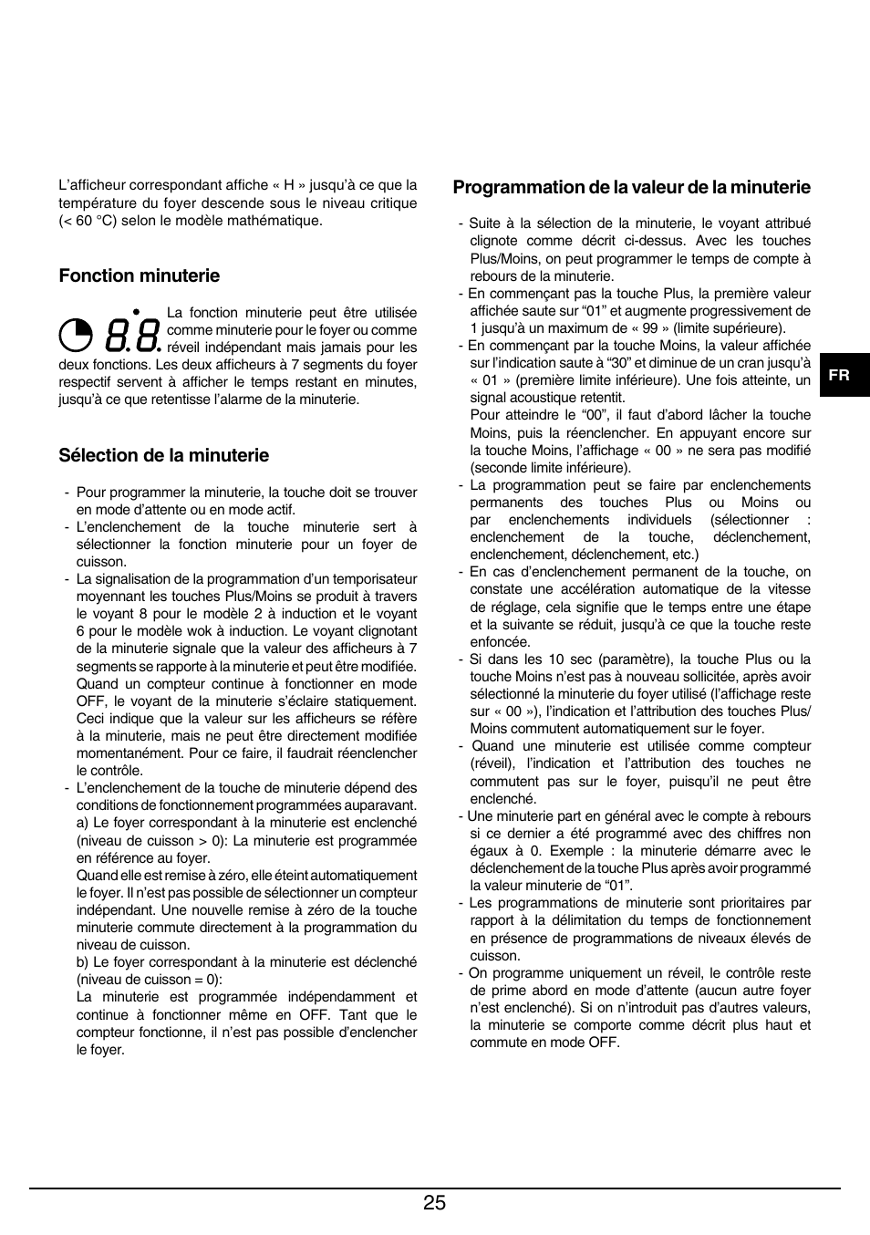 Fonction minuterie, Sélection de la minuterie, Programmation de la valeur de la minuterie | Baumatic BHIW400SS User Manual | Page 26 / 68