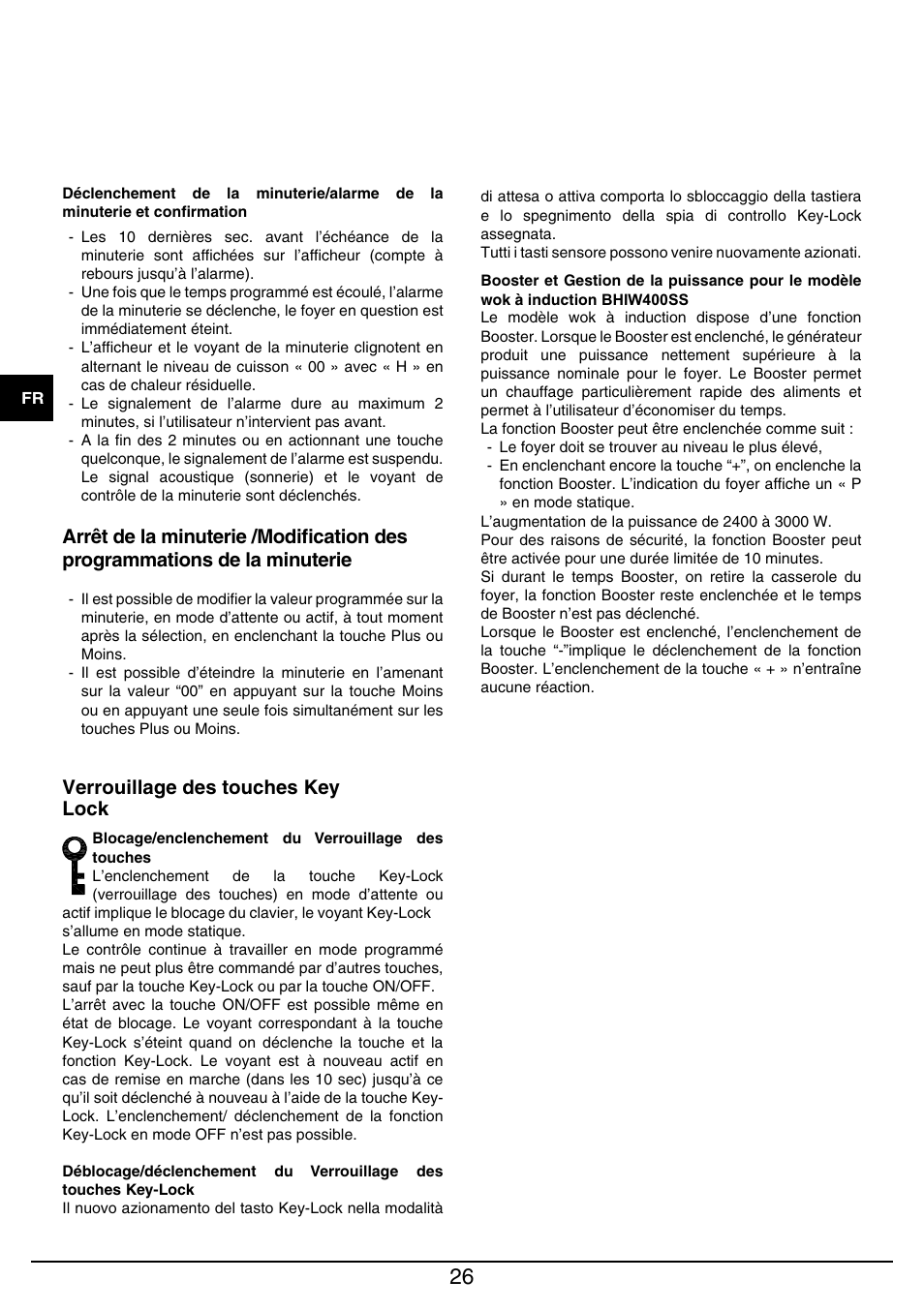Verrouillage des touches key lock | Baumatic BHIW400SS User Manual | Page 27 / 68