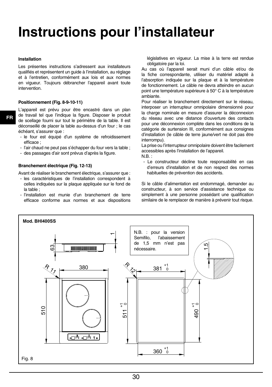 Instructions pour l’installateur | Baumatic BHIW400SS User Manual | Page 31 / 68