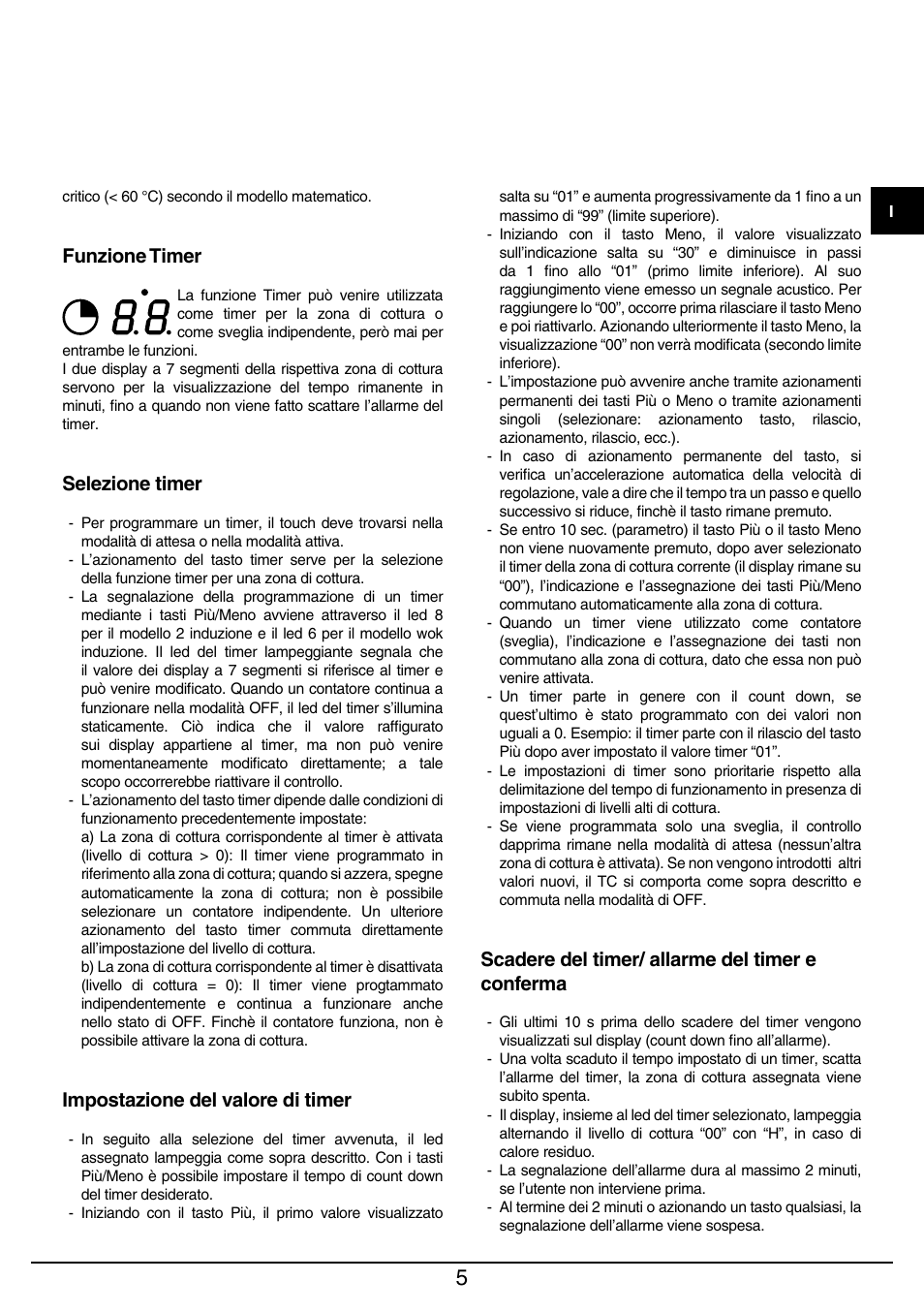 Funzione timer, Selezione timer, Impostazione del valore di timer | Scadere del timer/ allarme del timer e conferma | Baumatic BHIW400SS User Manual | Page 6 / 68