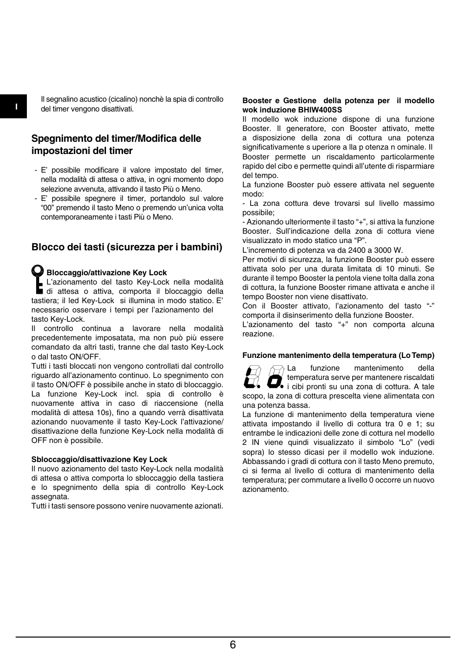 Blocco dei tasti (sicurezza per i bambini) | Baumatic BHIW400SS User Manual | Page 7 / 68