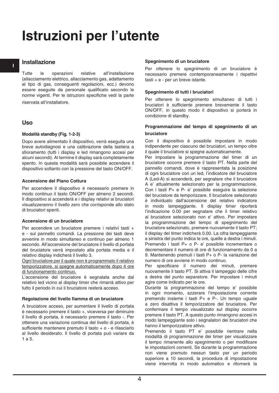 Istruzioni per l’utente | Baumatic BHG112SS User Manual | Page 4 / 76