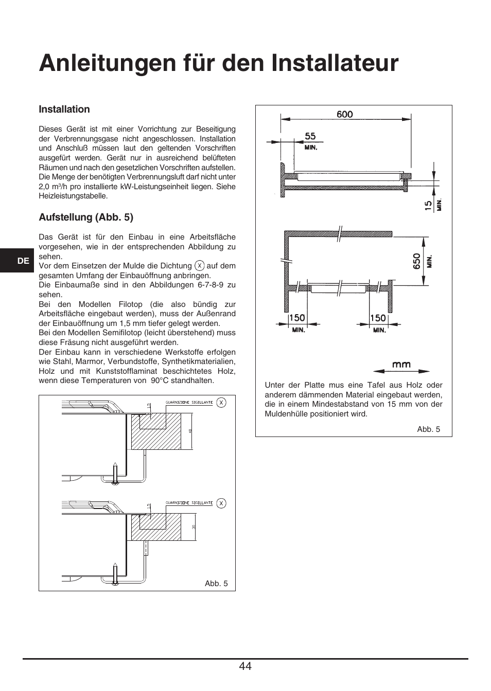 Anleitungen für den installateur | Baumatic BHG112SS User Manual | Page 44 / 76