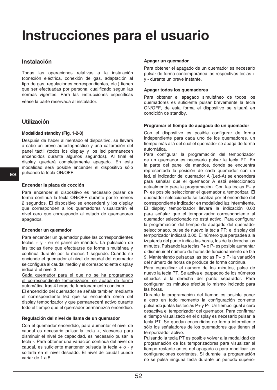 Instrucciones para el usuario | Baumatic BHG112SS User Manual | Page 52 / 76