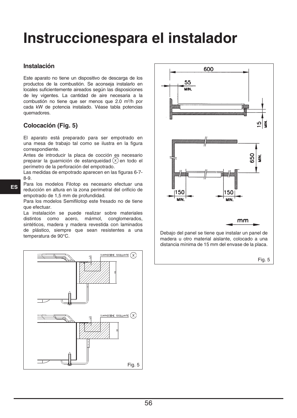 Instruccionespara el instalador | Baumatic BHG112SS User Manual | Page 56 / 76