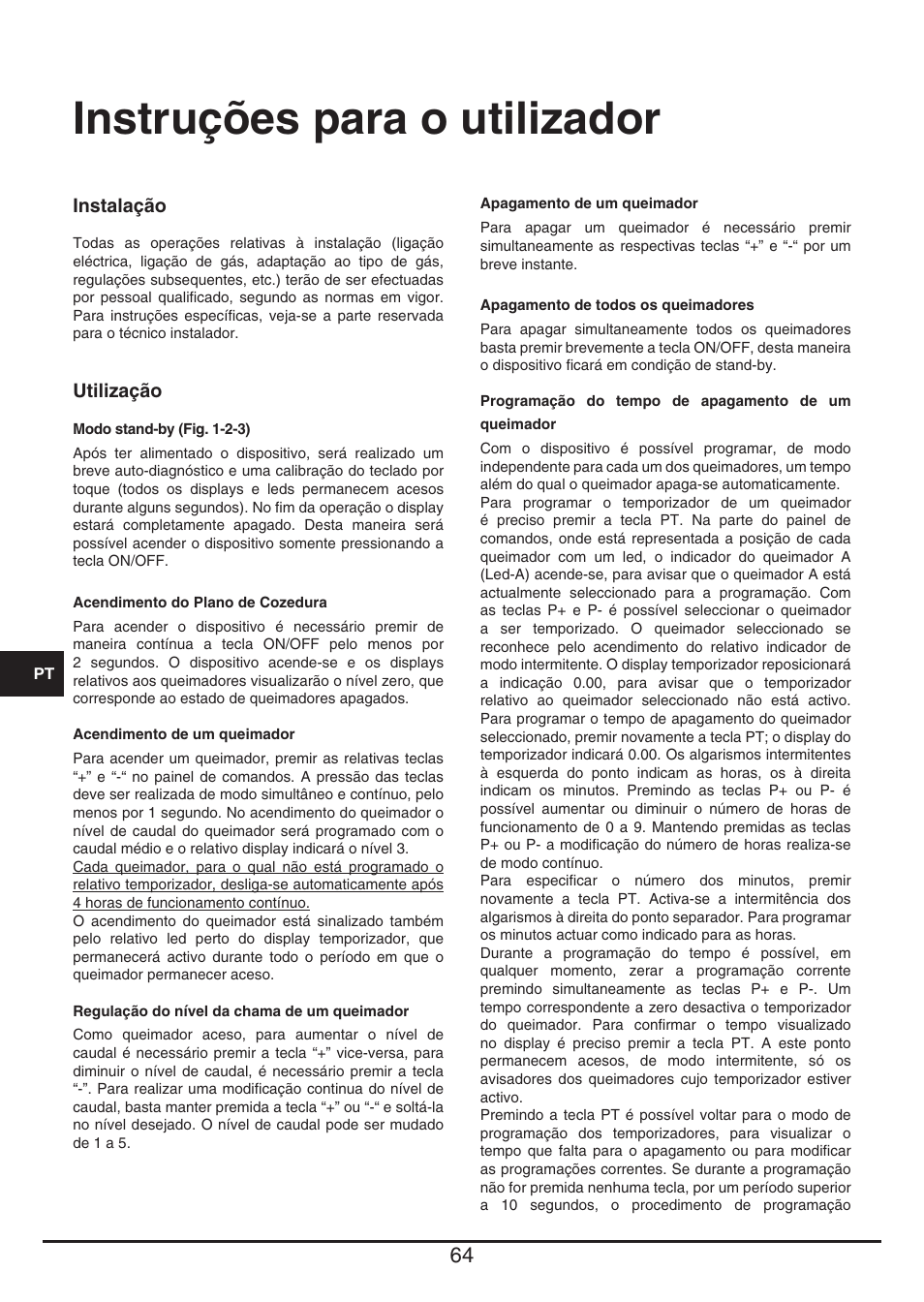 Instruções para o utilizador | Baumatic BHG112SS User Manual | Page 64 / 76