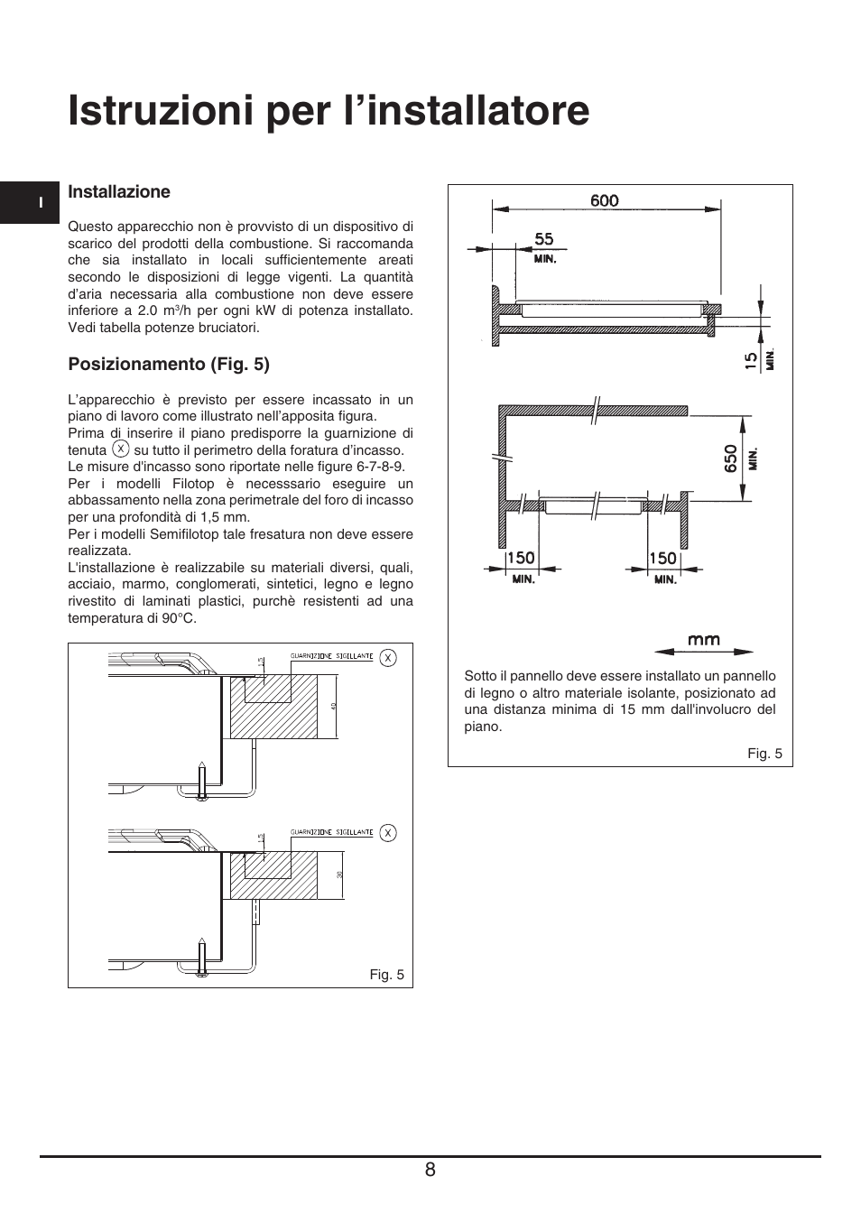Istruzioni per l’installatore | Baumatic BHG112SS User Manual | Page 8 / 76