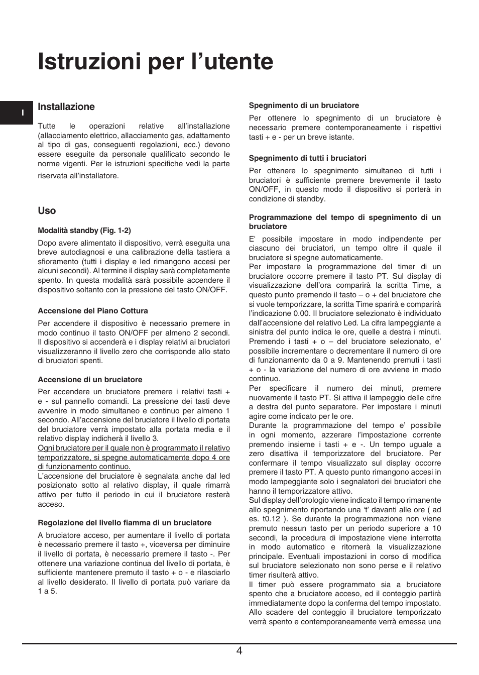 Istruzioni per l’utente | Baumatic BHG400SS User Manual | Page 4 / 76