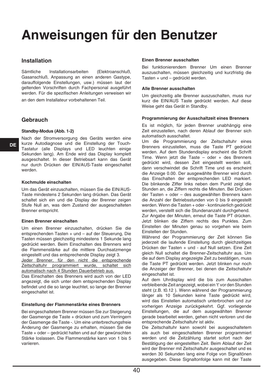 Anweisungen für den benutzer | Baumatic BHG400SS User Manual | Page 40 / 76