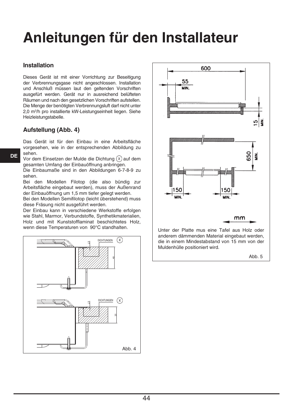 Anleitungen für den installateur | Baumatic BHG400SS User Manual | Page 44 / 76