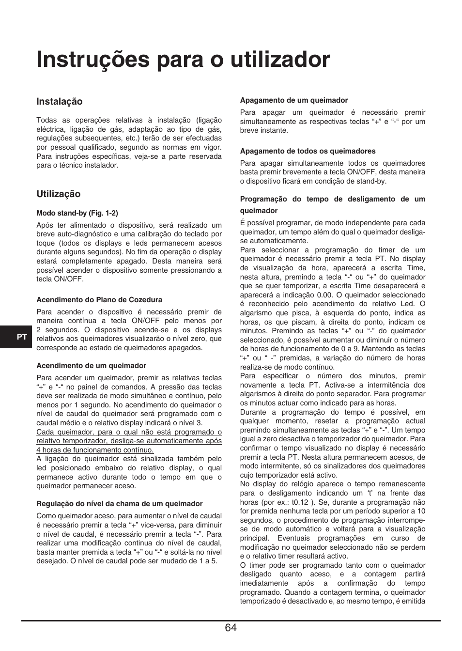 Instruções para o utilizador | Baumatic BHG400SS User Manual | Page 64 / 76