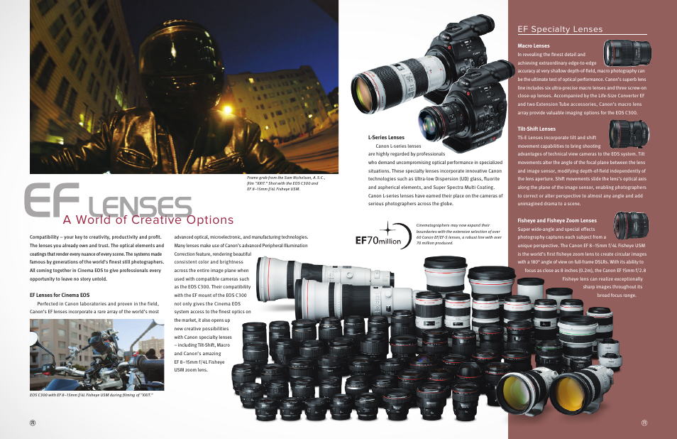 A world of creative options, Ef specialty lenses | Canon EOS C300 PL User Manual | Page 10 / 19