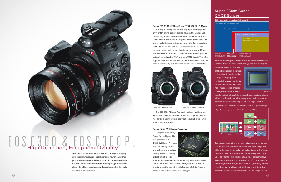High definition, exceptional quality, Super 35mm canon cmos sensor | Canon EOS C300 PL User Manual | Page 11 / 19