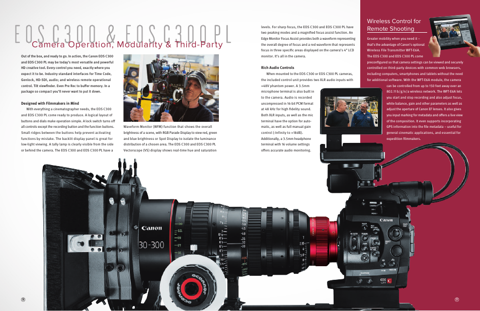 Camera operation, modularity & third-party, Wireless control for remote shooting | Canon EOS C300 PL User Manual | Page 13 / 19