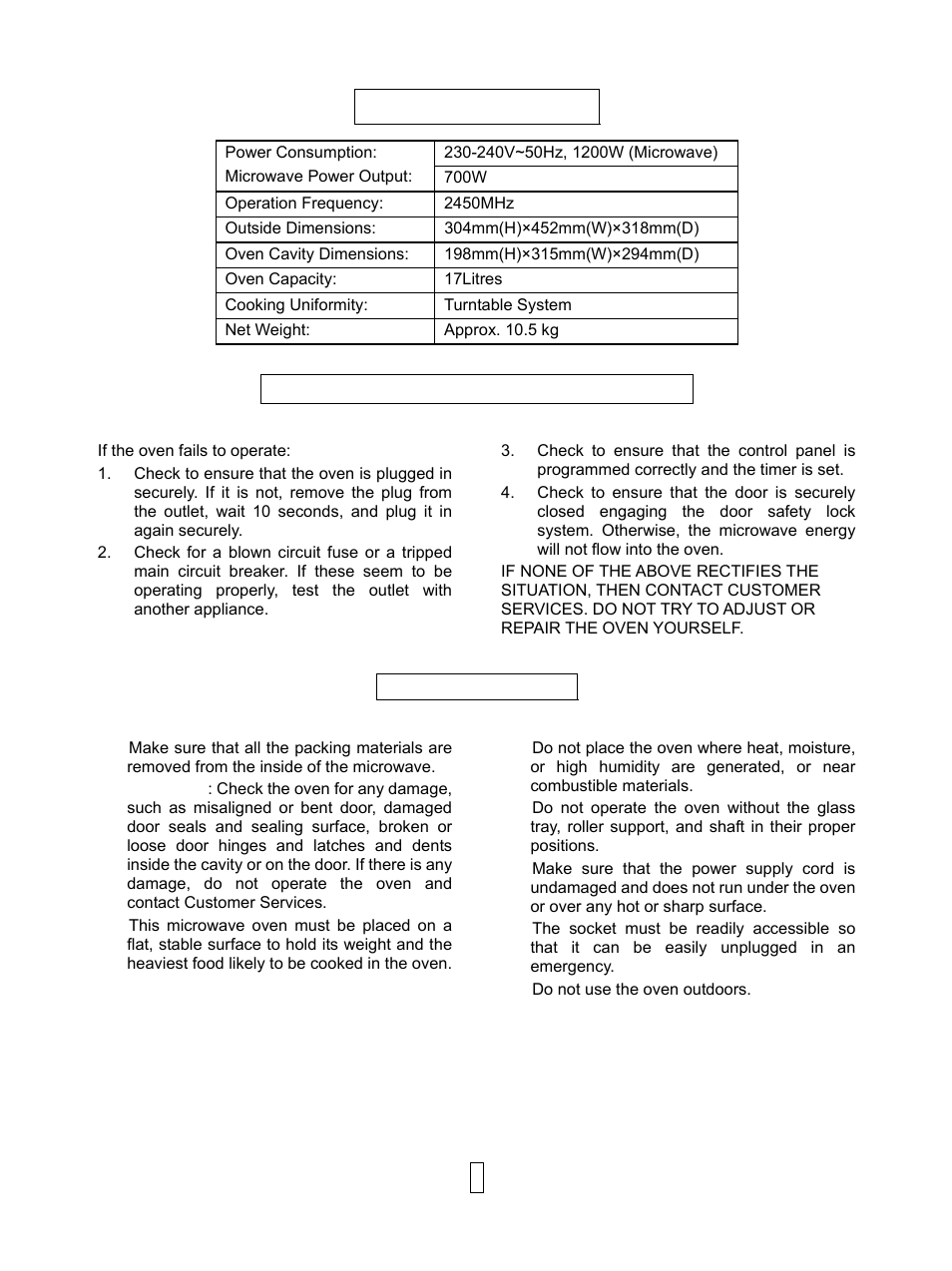 Specifications, Before you call for service, Installation | Baumatic BMMI170SS User Manual | Page 4 / 20