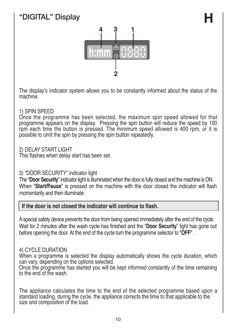 Digital” display | Baumatic BWMI1262DN1 User Manual | Page 10 / 36