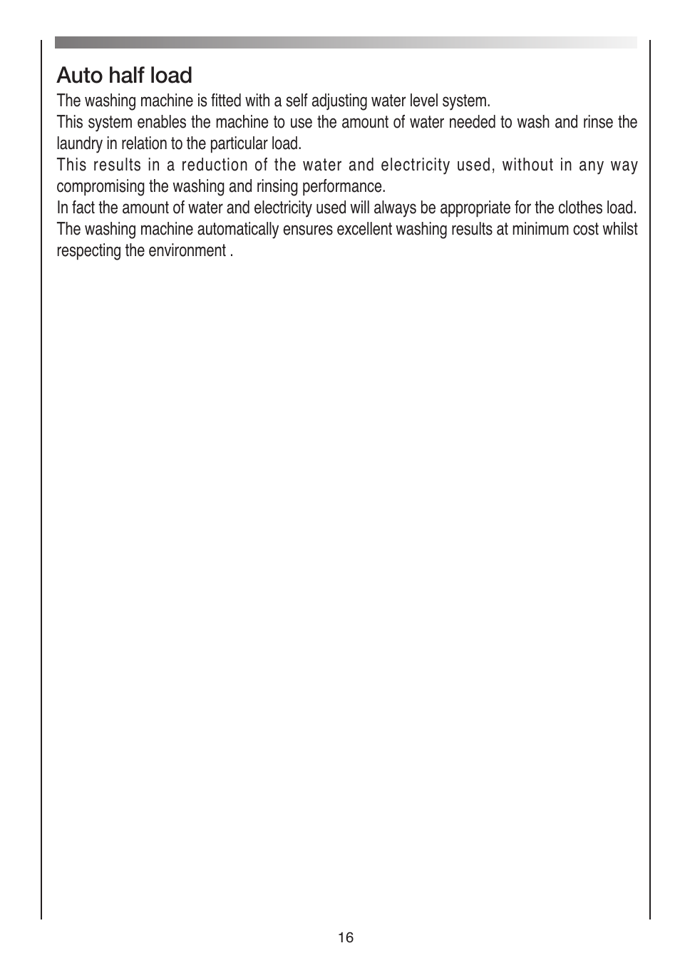 Auto half load | Baumatic BWMI1262DN1 User Manual | Page 16 / 36