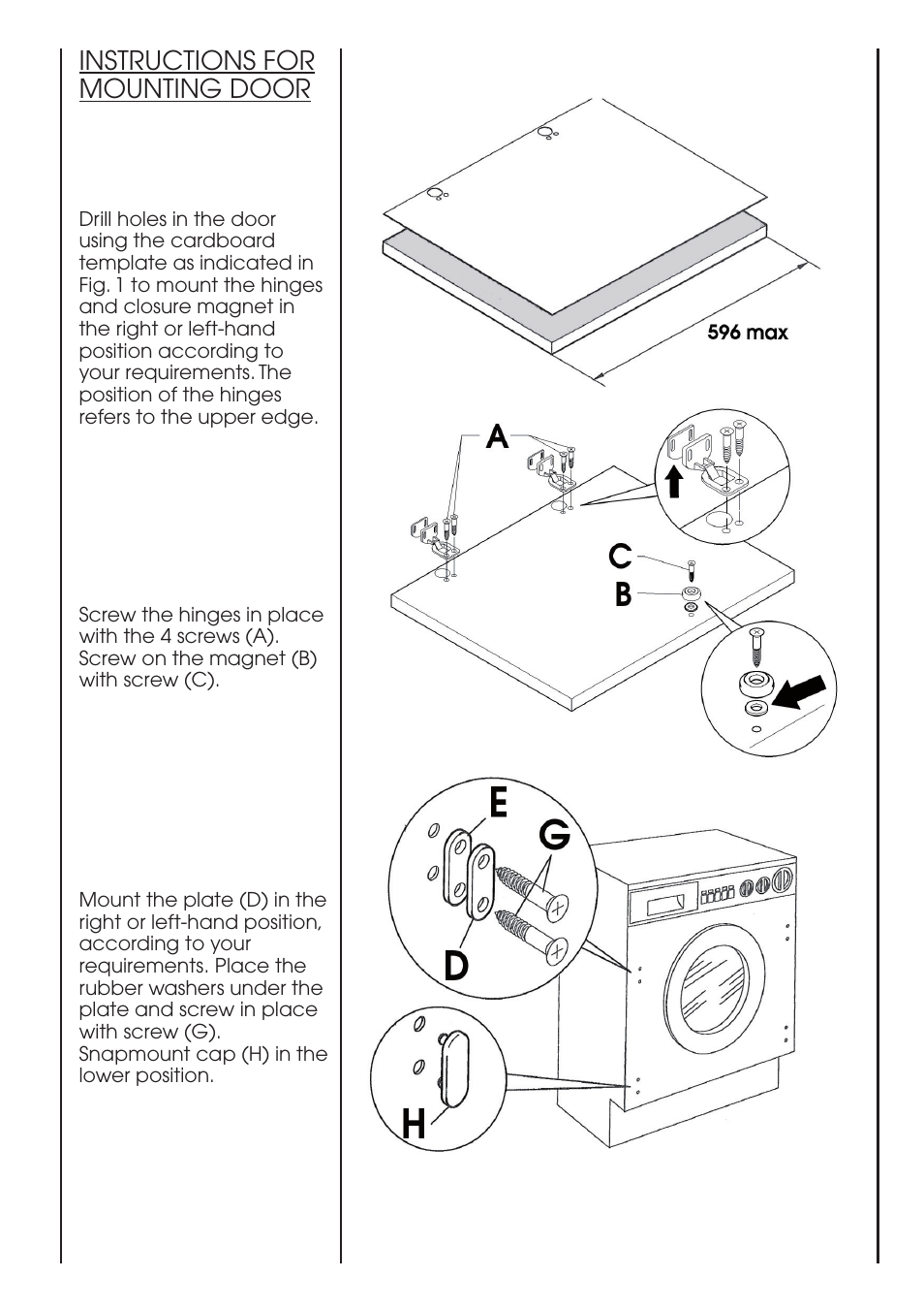 Instructions for mounting door | Baumatic BWMI1262DN1 User Manual | Page 30 / 36