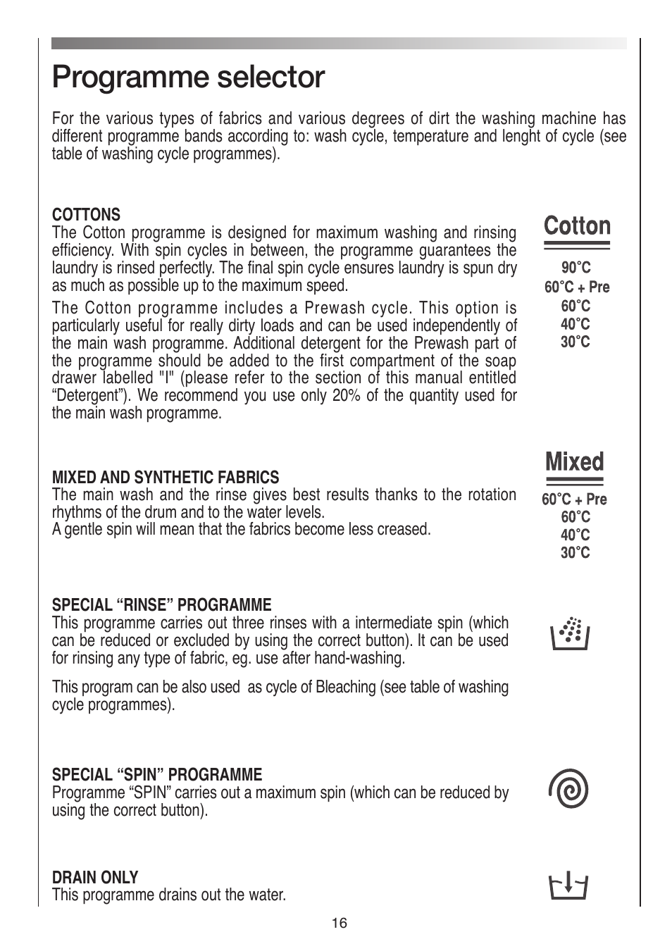 Programme selector | Baumatic BWDI126N User Manual | Page 16 / 40