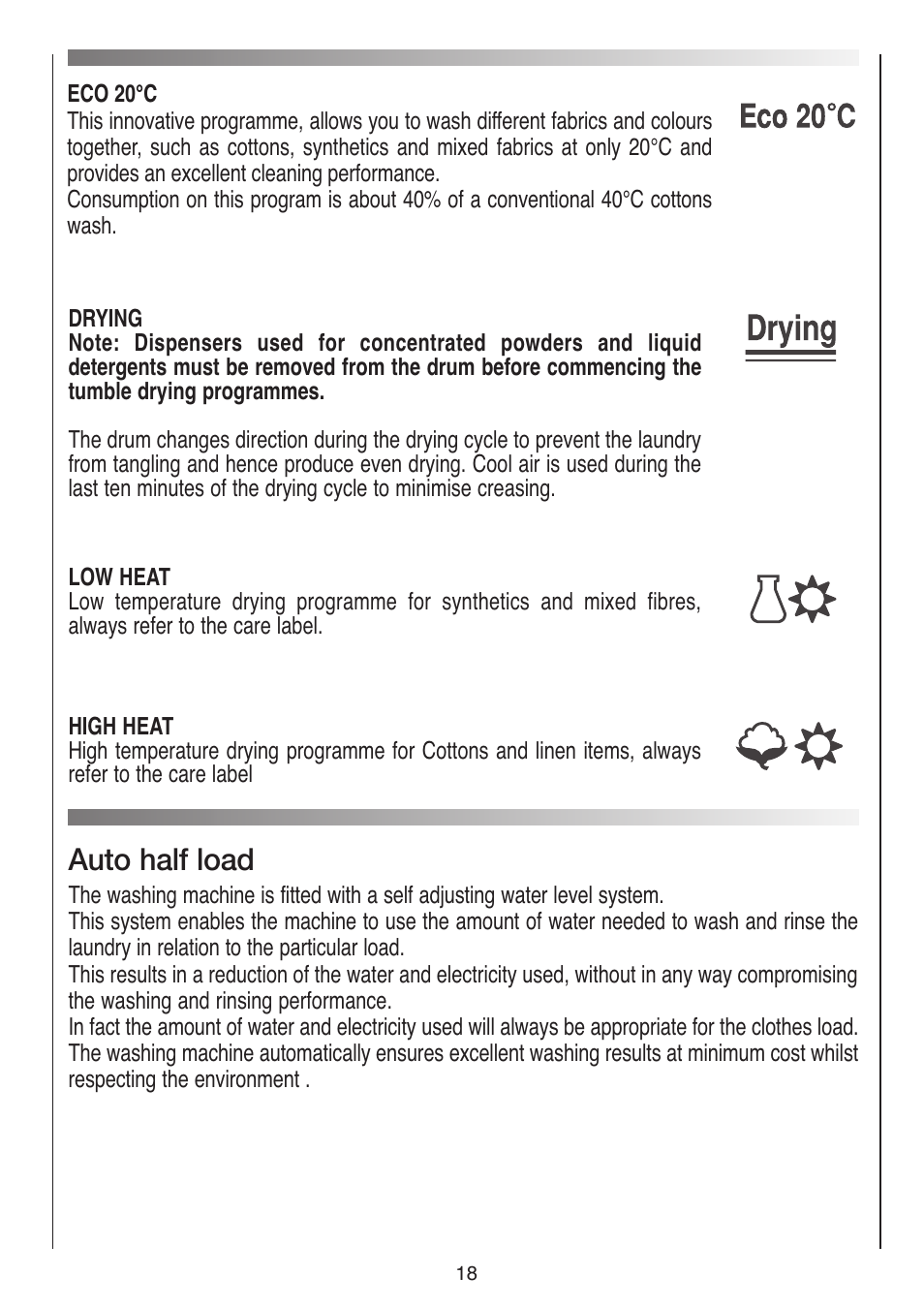 Auto half load | Baumatic BWDI126N User Manual | Page 18 / 40