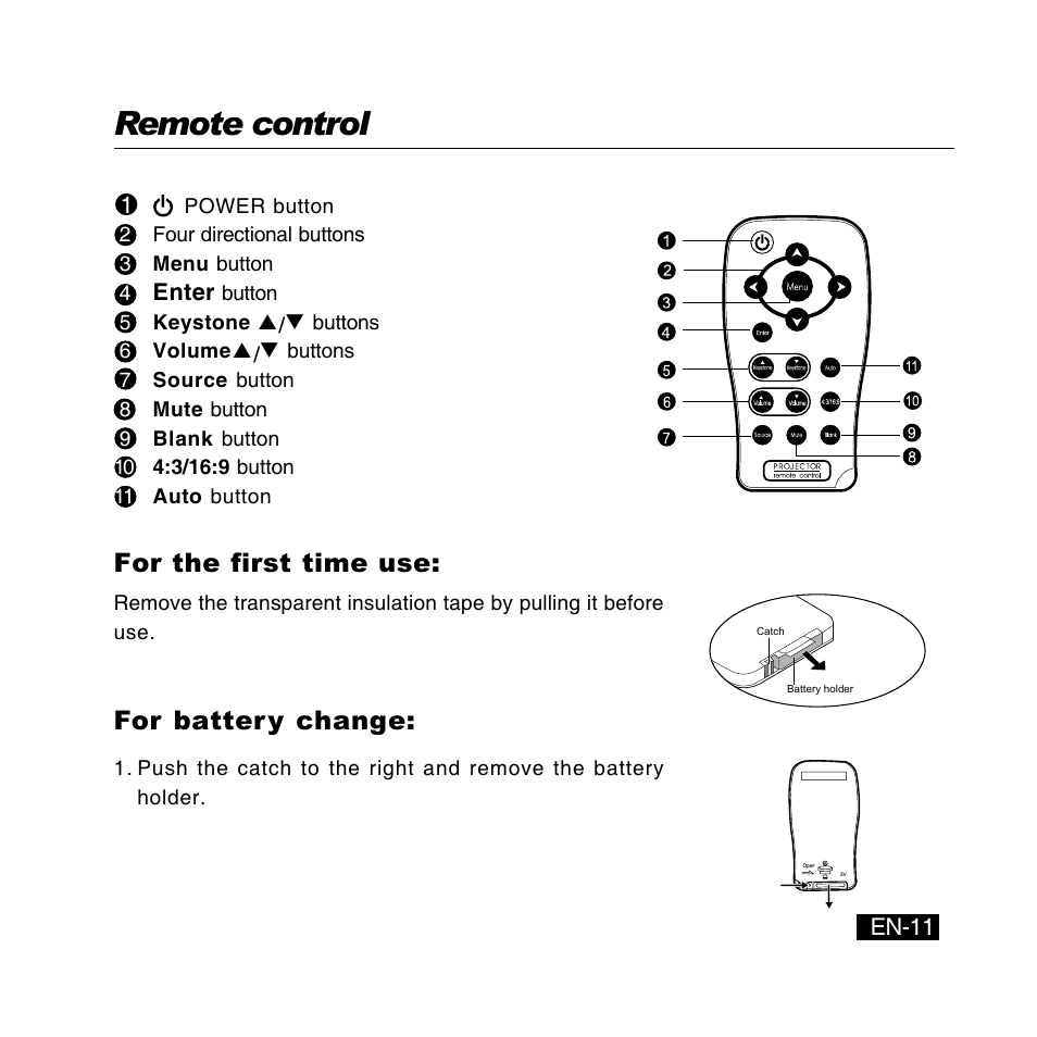 Remote control, For the first time use, For battery change | Canon DC-4381 User Manual | Page 11 / 40