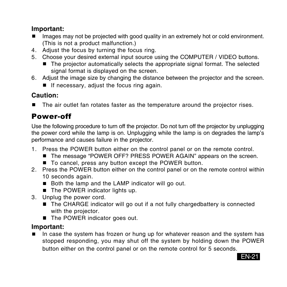 Power-off | Canon DC-4381 User Manual | Page 21 / 40