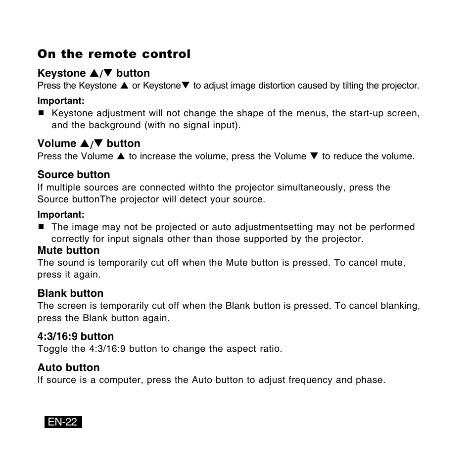 On the remote control | Canon DC-4381 User Manual | Page 22 / 40