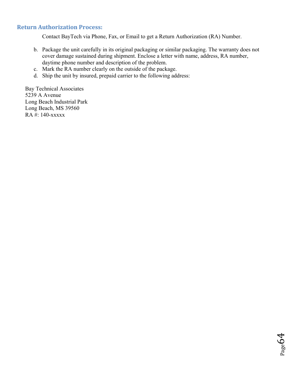 BayTech MRP units 2012 User Manual | Page 64 / 67