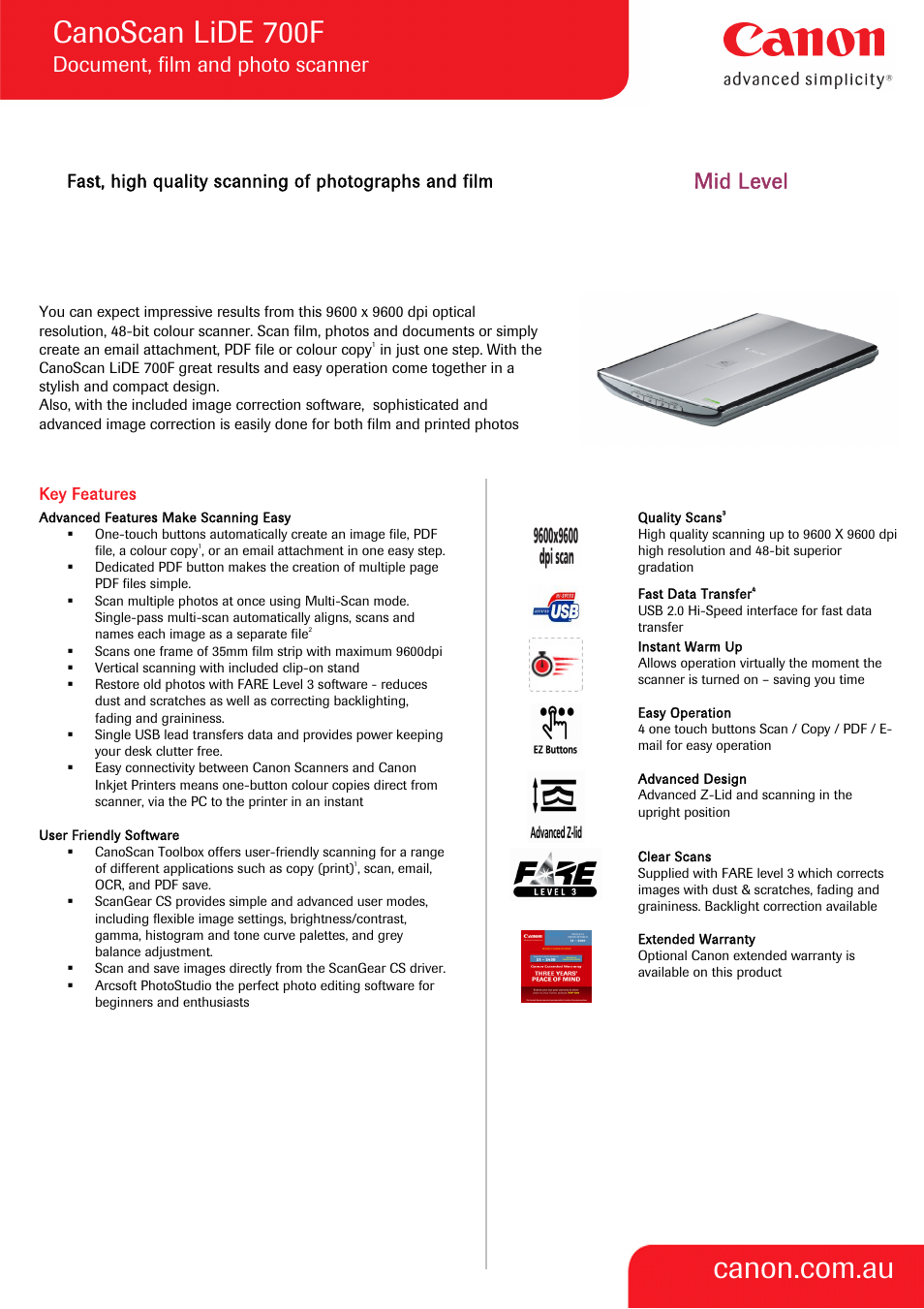 Canon CANOSCAN LIDE 700F User Manual | 2 pages