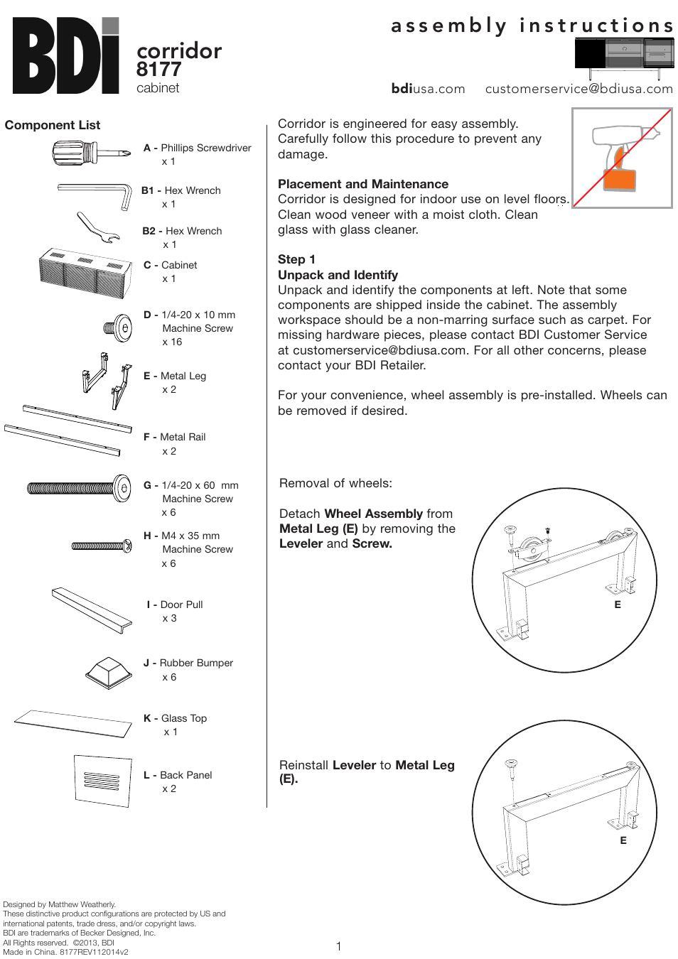 BDI 8177 CORRIDOR User Manual | 5 pages