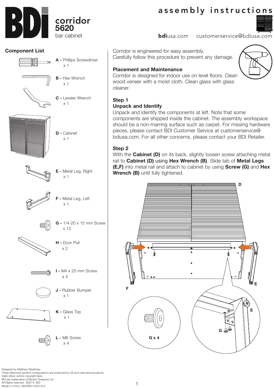 BDI 5620 CORRIDOR User Manual | 3 pages