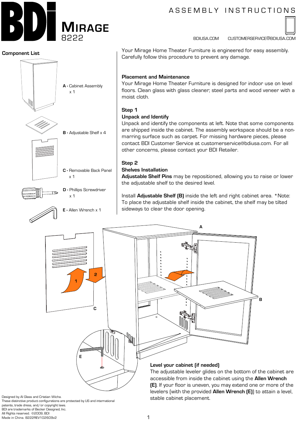 BDI 8222 MIRAGE User Manual | 2 pages