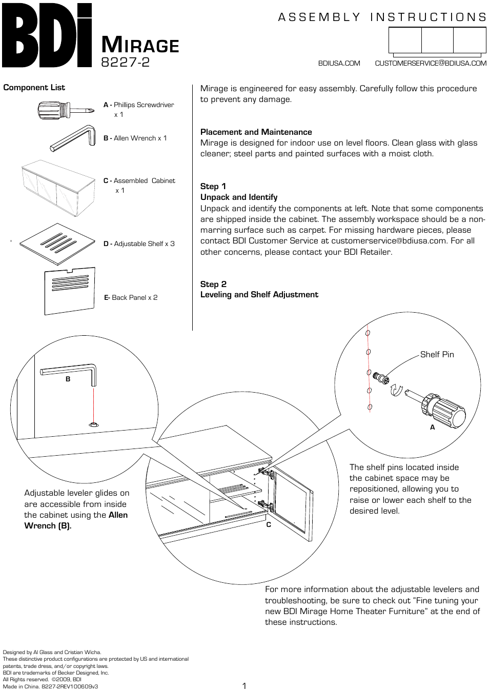 BDI 8227-2 MIRAGE User Manual | 3 pages