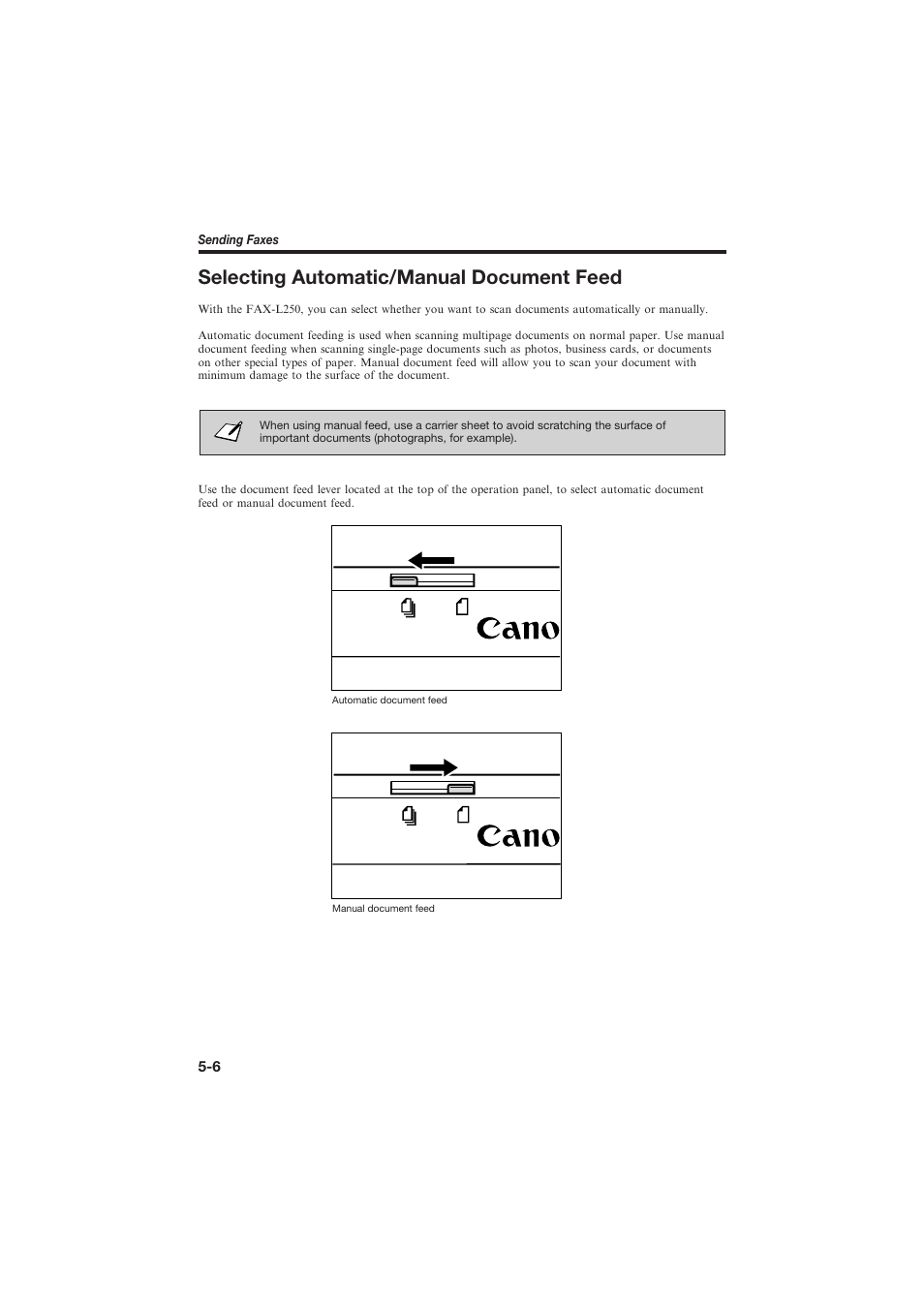 Selecting automatic/manual document feed | Canon L250 User Manual | Page 108 / 282