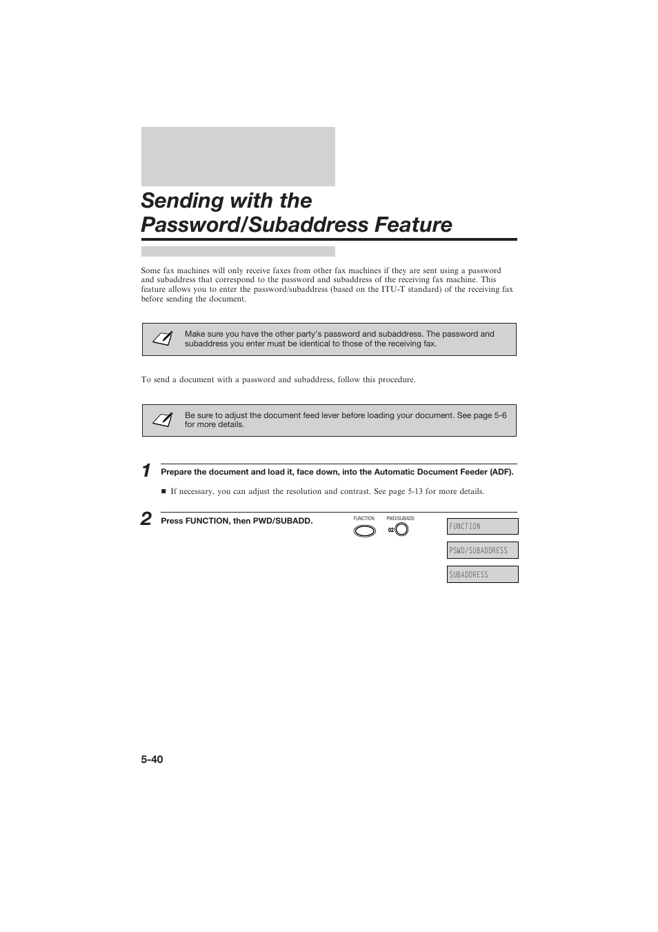 Sending with the password/subaddress feature | Canon L250 User Manual | Page 142 / 282