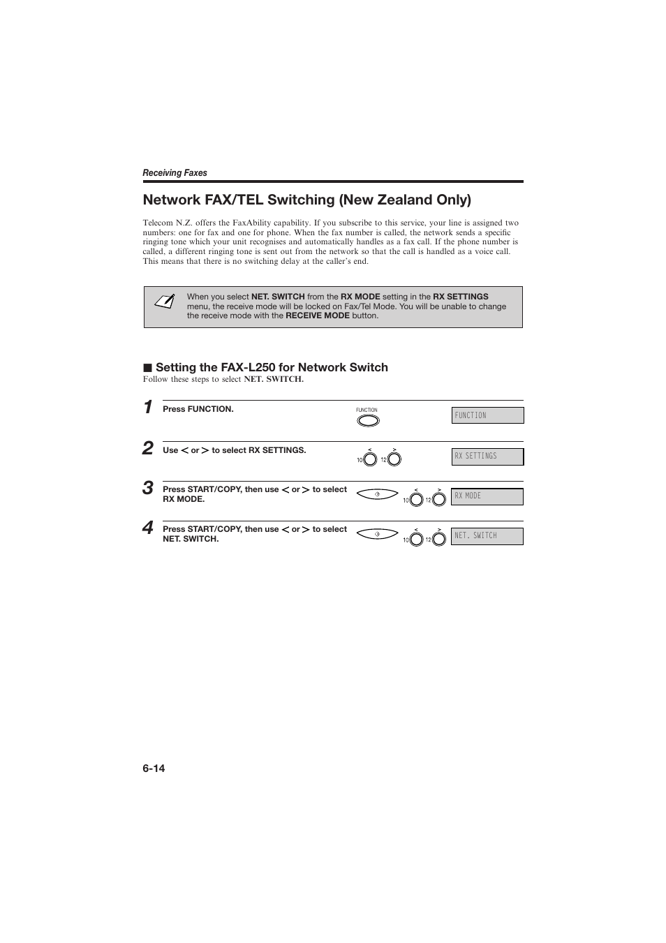 Network fax/tel switching (new zealand only), J setting the fax-l250 for network switch | Canon L250 User Manual | Page 160 / 282