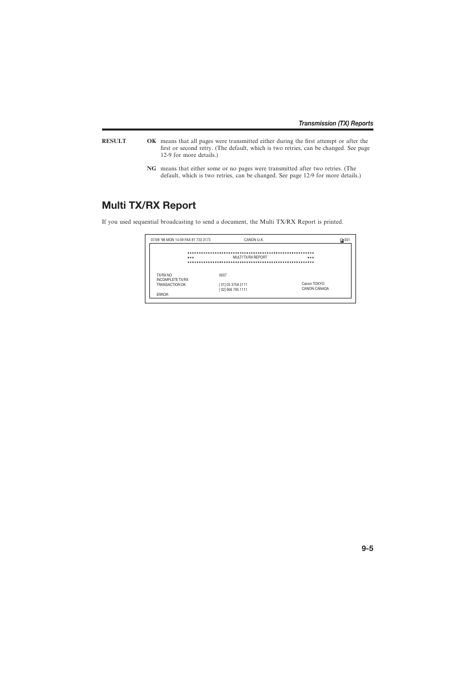 Multi tx/rx report | Canon L250 User Manual | Page 189 / 282